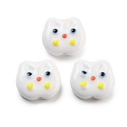 White Opaque Acrylic With Enamel Beads, Cat, White, 15x17x6mm, Hole: 1.8mm
