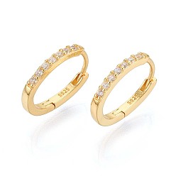 Золотой 925 овальные серьги-кольца из стерлингового серебра с микропаве из прозрачных кубических цирконий, золотые, 13.5x11x1.5 мм