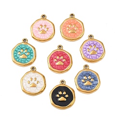 Paw Print 304 нержавеющей стальной эмали подвески, плоско-круглые, золотые, отпечаток лапы, 15.5~16.5x13.5x2.5 мм, отверстие : 1.2~1.4 мм