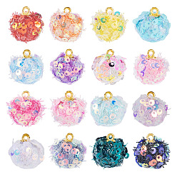 (52) Непрозрачная лаванда 32шт 16 цвета тканевые подвески, с пайетками и фурнитурой из сплава золотистого тона, круглые, золотые, разноцветные, 16.5x15 мм, отверстие : 1.8 мм, 2 шт / цвет