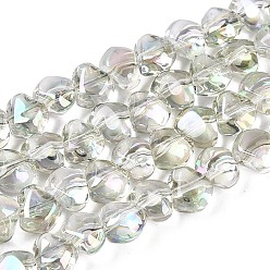 Бледно-Зеленый Гальванизируйте прозрачное стекло бисер нитей, самородки, Топ пробуренной, бледно-зеленый, 6.5x7.5x4.5~5 мм, отверстие : 0.8~1 мм, около 99~100 шт / нитка, 21.26~22.24 дюйм (54~56.5 см)