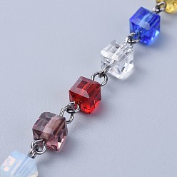 Черный Цвет Металла Ручной цепи стекло бисером, несварные, с железными ушками, кубические, металлический черный , 39.37 дюйм (100 см), ссылка: 13x6x6 mm, 1 м / прядь