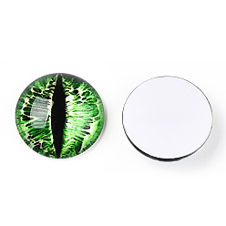 Зеленый Кабошоны из стекла, полукруглый с дурным глазом, вертикальный зрачок, зелёные, 20x6.5 мм