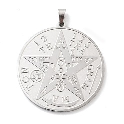 Нержавеющая Сталь Цвет Антикоррозийные 304 подвески из нержавеющей стали, лазерная резка, плоский круглый с талисманом тетраграмматон, цвет нержавеющей стали, 37.5x35x1 мм, отверстие : 4.5x2.5 мм