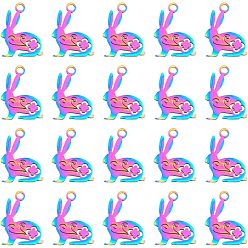 Rainbow Color 20шт. 201 подвески-кролики из нержавеющей стали, кролик, Пасхальный кролик, Радуга цветов, 16x12x1 мм, отверстие : 1.5 мм