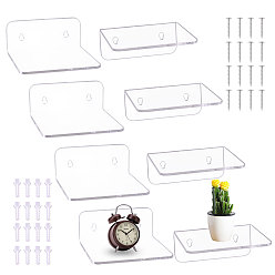 Прозрачный Квадратные акриловые плавающие подвесные полки, настенные стойки для колонок, фигурки, камеры, мини-цветочные горшки для хранения, с железными винтами и пластиковыми заглушками, прозрачные, 10.4x10x4.1 см