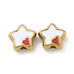 Белый Ионное покрытие (ip) 304 шарики из нержавеющей стали, с эмалью, реальный 18 k позолоченный, звезда с сердцем, белые, 14x16x6.5 мм, отверстие : 3 мм