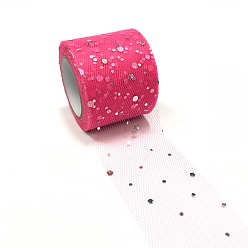 Deep Pink Glitter Sequin Deco Mesh Ribbons, Tulle Fabric, Tulle Roll Spool Fabric For Skirt Making, Deep Pink, 2 inch(5cm), about 25yards/roll(22.86m/roll)