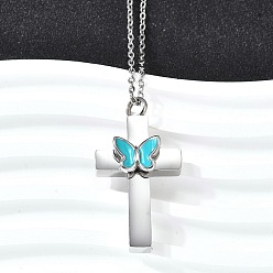 Нержавеющая Сталь Цвет 304 эмалированная бабочка из нержавеющей стали крест-подвеска урна для пепла ожерелья, глубокое синее небо, цвет нержавеющей стали, 21.57 дюйм (54.8 см)