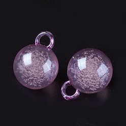 Flamingo Acrylic Pendants, with Bubble inside, Round, Flamingo, 16x11mm, Hole: 3mm