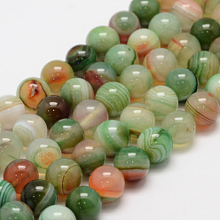 Зеленый Натуральные полосатые агатовые / полосатые агатовые нити, круглые, класс А, окрашенные, зелёные, 10 мм, отверстие : 1 мм, около 37~38 шт / нитка, 14.5 дюйм