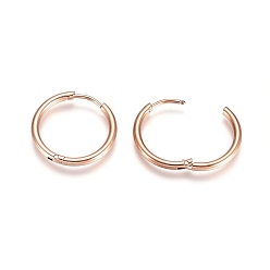 Rose Gold 304 Stainless Steel Huggie Hoop Earrings, with 316 Surgical Stainless Steel Pin, Ion Plating(IP), Ring, Rose Gold, 20x2mm, 12 Gauge, Pin: 0.9mm