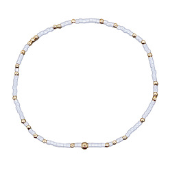 Белый Минималистичные браслеты из стеклянных бусин и латунных бусин для женщин, круглые, золотые, белые, 6.89 дюйм (17.5 см)