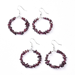 Гранат Серьги из натурального граната, с платиновыми латунь серьги крючки, круглые кольца, 51.2~56.2 мм , штифт: 0.5 мм