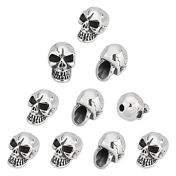 Античное Серебро 10 шт. Хэллоуин 304 бусины из нержавеющей стали, череп головы, античное серебро, 12.5x10.5x15 мм, отверстие : 2.8 мм