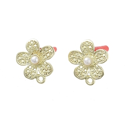 Цветок Покрытие стойки золотым сплавом с фурнитурой для серег-гвоздиков из АБС-пластика, с петлями и 304 штифтами из нержавеющей стали, без кадмия, без никеля и без свинца, цветок, 17x15.5 мм, отверстие : 1.7 мм, штифты : 0.7x10.5 мм