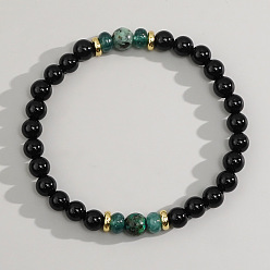 Черный Камень Богемные браслеты из натуральных черных камней с бусинами