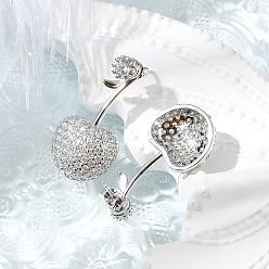 Платина Серьги-гвоздики из вишневой латуни с микропаве из кубических цирконий, стойки покрытие, долговечный, без свинца и без кадмия, платина, 27.5x14.5 мм