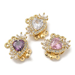 (52) Непрозрачная лаванда Латунные микро проложить кубического циркония ящик с застежками, без никеля , сердце, 2 нитей, 4-луночное, реальный 18 k позолоченный, разноцветные, 18x18x8.5 мм, отверстия: 1.2 мм и 1.8 мм.