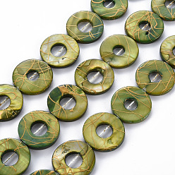 Olive Drab Natural Freshwater Shell Beads Strands, Dyed and Drawbench, Ring, Olive Drab, 20~21x2~3mm, Hole: 0.6mm, about 20~21pcs/strand, 15.94 inch(40.5cm)