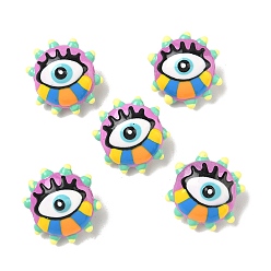 Фиолетовый Выпечка окрашенные стеклянные бусины, неровный плоский круглый с дурным глазом, с эмалью, фиолетовые, 16~17x16~17x11~12 мм, отверстие : 1.2 мм