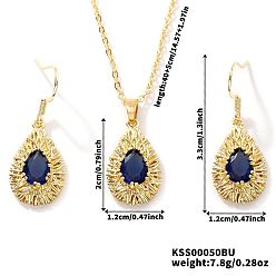 Синий Комплекты из латунных стеклянных подвесных серег и ожерелий с подвесками для женщин, золотые, синие, ожерелья: 15.75 дюйм (40 см)