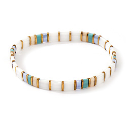 Белый Стеклянные бусины эластичные браслеты для женщин, прямоугольные, белые, 6.30 дюйм (16 см) ~ 6.50 дюйм (16.5 см)