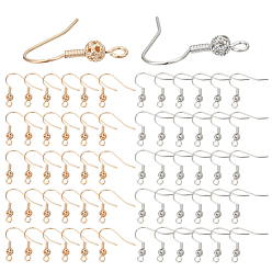 Real Gold Plated & Real Platinum Plated 120шт. 2 цвета латунные круглые крючки для сережек с бусинами, с горизонтальной петлей, настоящее золото и платина, 21x21x4 мм, отверстие : 2 мм, 20 датчик, штифты : 0.8 мм, 60 шт / цвет