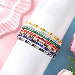 (52) Непрозрачная лаванда 7шт. наборы браслетов из стеклянных бусин, разноцветные, внутренний диаметр: 2.11 дюйм (5.35 см)