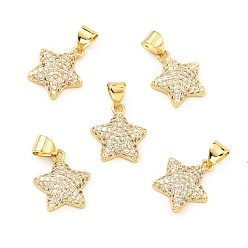 Прозрачный Латунные микро проложить кубического циркония подвески, реальный 18 k позолоченный, долговечный, без свинца, без кадмии и без никеля, звезда, прозрачные, 15x13x4 мм, отверстие : 4x3 мм