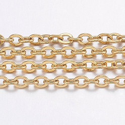Золотой Ионное покрытие (ip) 304 кабельные цепи из нержавеющей стали, пайки, с катушкой, Плоско-овальные, для изготовления ювелирных изделий, золотые, 2.5x2x0.5 мм, около 65.61 футов (20 м) / рулон