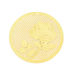 Настоящее золото 18K Латунные филигранные большие подвески, круглый и цветочный, гравированные металлические украшения, без кадмия, без никеля и без свинца, реальный 18 k позолоченный, 52.2x0.3 мм, отверстие : 1.5 мм