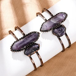 Аметист Браслеты из натуральных аметистов, браслеты-браслеты с латунными шарнирами для женщин, овальные, 1/2~1-3/4 дюйм (1.2~4.5 см), внутренний диаметр: 2-1/2x1-3/4 дюйм (6.3x4.4 см)