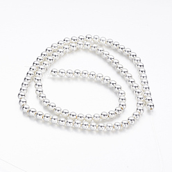 Silver Plated Electroplate Non-magnetic Synthetic Hematite Beads Strands, Round, Silver Plated, 4.5mm, Hole: 1mm, about 98pcs/strand, 15.7 inch