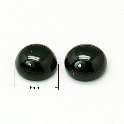 (946F)Морозный цвет внутри  Жонкиль / Непрозрачная зеленая подкладка Натуральный черный агат кабошонов, круглые, чёрные, 5x2.5~3 мм