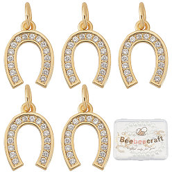 Золотой CZ латунные микро проложить кубического циркония подковы прелести, золотые, 13x9x2 мм, Перейти кольцо: 7x0.8 мм, 6 шт / коробка