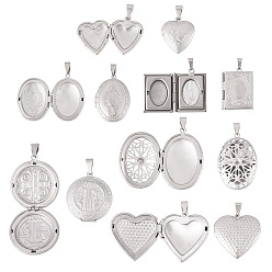 Нержавеющая Сталь Цвет 6 шт. 6 стили 316 подвески-медальоны из нержавеющей стали, с 201 защелкивающимися дужками из нержавеющей стали, подвесками-рамками для фотографий из нержавеющей стали, разнообразные, цвет нержавеющей стали, 22.5~38.5x19~28.5x5~9.5 мм, отверстие : 3~4x6.5~8.5 мм, внутренний диаметр: 9.5~23x13~27.5 мм, 1 шт / стиль