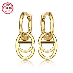 Letter D Серьги-кольца из настоящего 18k позолоченного 925 стерлингового серебра, серьги-подвески с буквенными буквами, с печатью s925, Буква D, 20x8.5 мм