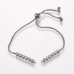 Черный Цвет Металла Латунь браслет-цепочка решений, коробка цепи браслеты, изготовление браслетов-слайдеров, с кубического циркония, круглые, металлический черный , 9-1/2 дюйм x 1/8 дюйм (240x1 мм, отверстие: 1 мм)