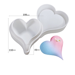White Heart DIY Food Grade Silicone Molds, For DIY Cake Chocolate Bakeware, White, 160x150x55mm, Inner Diameter: 146x134x52mm