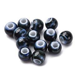 Прусский Синий Фарфоровые бусины ручной работы, круглые, берлинская лазурь, 6~7x5~6 мм, отверстие : 2 мм