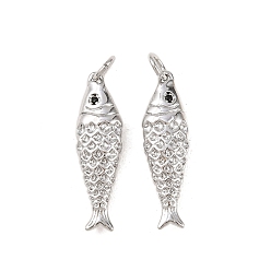 Платина Латунные микро проложить кубического циркония подвески, рыбы прелести, долгоиграющий, стойки покрытие, без свинца и без кадмия, с целью перехода в кольце, платина, 25x7x3.5 мм, Перейти кольцо: 5x1 мм, внутренний диаметр: 3.5 мм