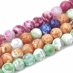 (52) Непрозрачная лаванда Природные пожары треск агат бисер нитей, окрашенные, граненые, круглые, разноцветные, 7~8 мм, отверстие : 1 мм, около 46~48 шт / нитка, 14.17 дюйм ~ 15.15 дюйм