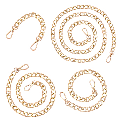Golden 8 Strand 4 Style Bag Strap Chains, with Aluminum Curb Link Chains and Alloy Swivel Clasps, Golden, 2strand/style