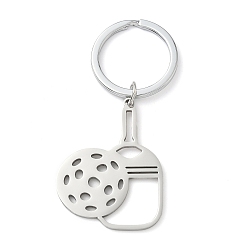 Нержавеющая Сталь Цвет 201 Брелки с полыми веслами из нержавеющей стали, вырезанные лазером, С кольцами, цвет нержавеющей стали, 75 мм