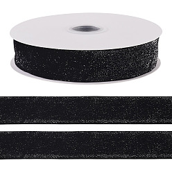 Schwarz 10 Yards Polyester-Samtband, silbernes Glitzerband, für diy Schmuck machen, Schwarz, 1 Zoll (25~26 mm)