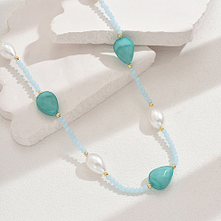 Небесно-голубой Модные винтажные каплевидные искусственные жемчужины и стеклянные бусины женские длинные ожерелья, голубой