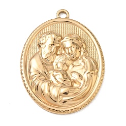 Doré  Pendentifs en acier inoxydable religion 201, ovale avec des breloques de la Sainte Famille, or, 36x26x3.5mm, Trou: 2.5mm