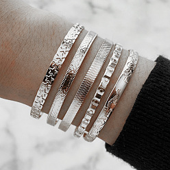 Платина 5шт. набор браслетов-манжет из сплава для женщин, платина, 2-3/8 дюйм (6 см)