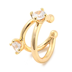 Луна Серьги-каффы из латуни с покрытием из настоящего золота 14k и фианитами, долговечный, луна, 15x17.5x11 мм, подвески: 5.8x5.8 мм